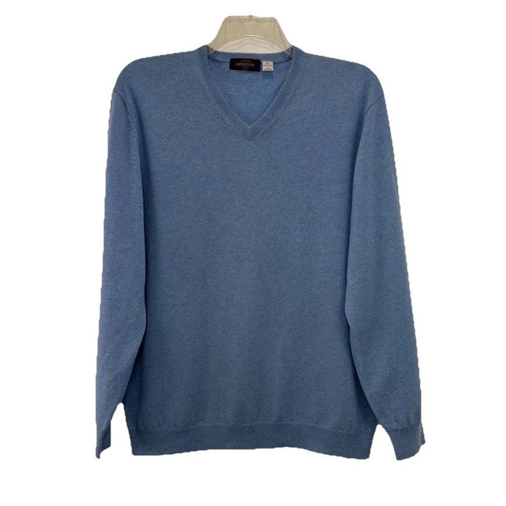 Gordon V Neck Blue Cashmere Sweater Mens XL Classic Preppy